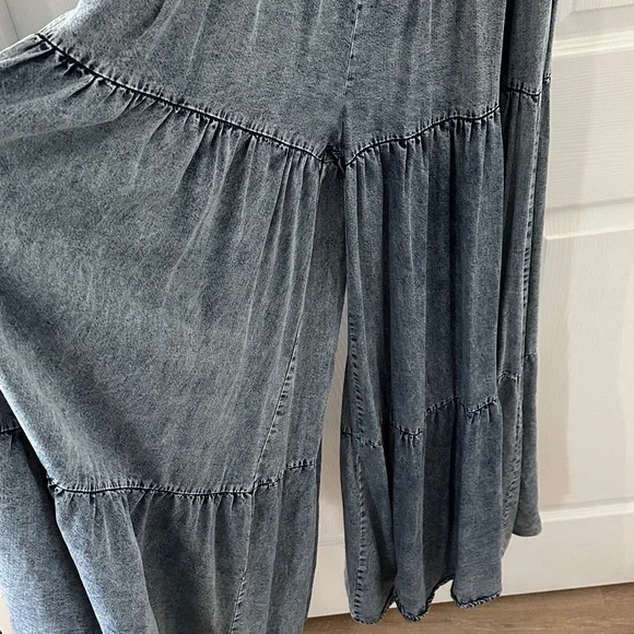 Oli & Hali Dusty Blue Tiered Maxi Jumpsuit with Smocked Waist - Picture 2 of 5